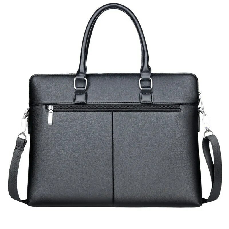 Tas kantor kulit pria, Vintage lembut tas bisnis tas jinjing horisontal tas Messenger bahu mewah tas Laptop kantor pria