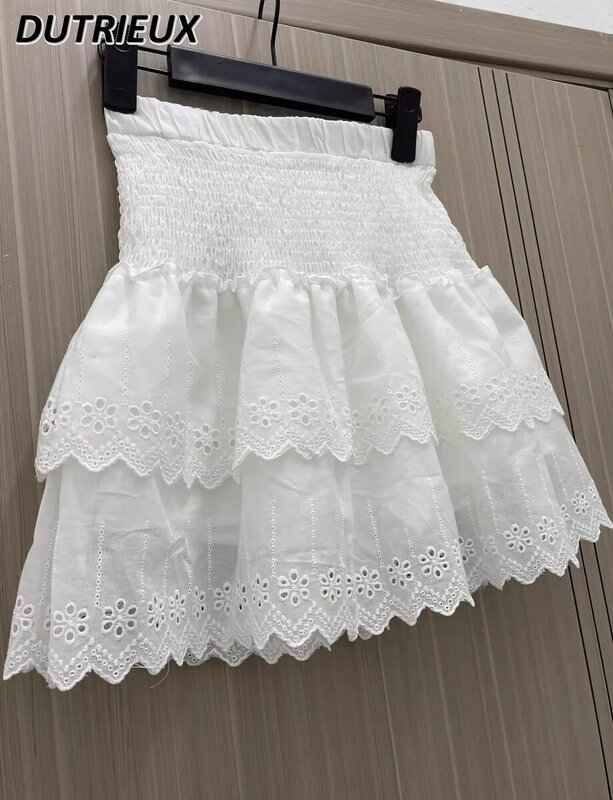 Falda corta de encaje bordado para niñas, falda de pastel de línea A, Flab escondido, longitud media, dulce y lindo, primavera y verano