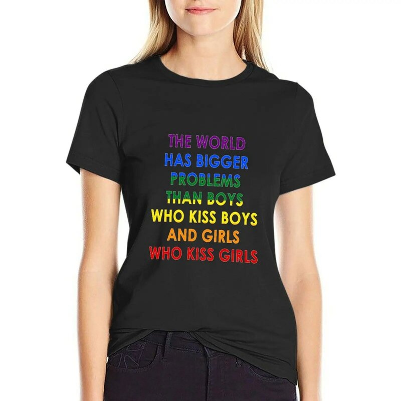 Verão t-shirt para as mulheres, camisetas bonitos com o mundo que beijam meninos e meninas
