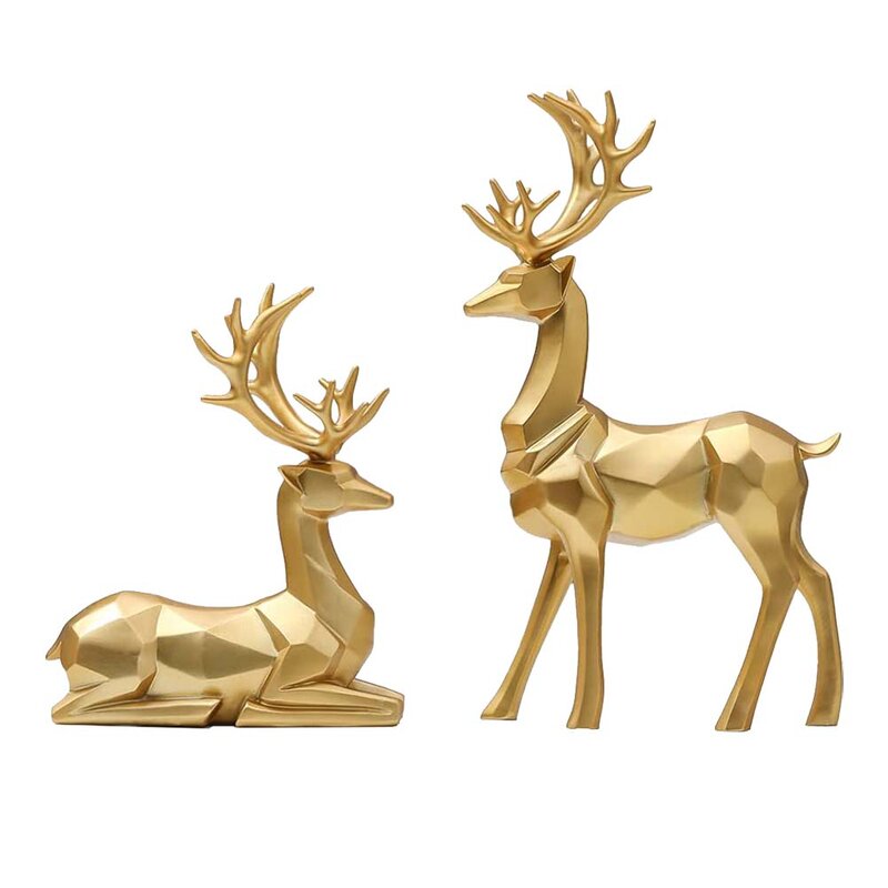 Resin Geometric Elk Sculpture Sitting Standing Deer Statues Christmas Reindeer Home Decor for Living Room TV Cabinet Wine Cabine