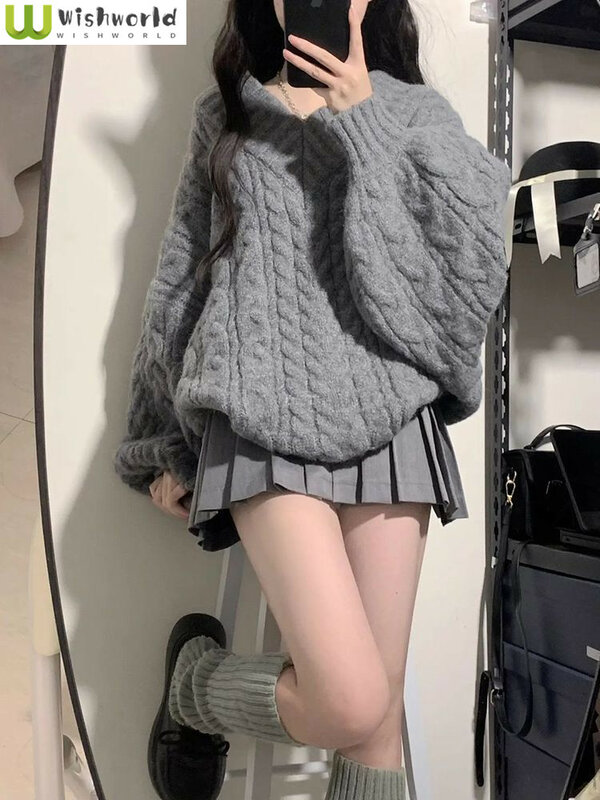 Wiosenny i jesienny damski garnitur 2023 nowa koreańska wersja Slouchy luźny sweter wysokiej talii plisowana spódnica dwuczęściowy zestaw