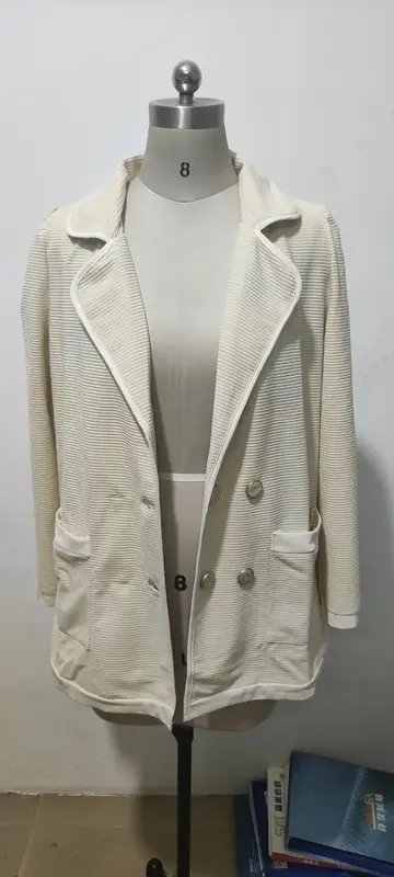Jaket Blazer Wanita Kancing Dua Baris Warna Solid Musim Gugur Musim Dingin Jaket Kardigan Mantel Lengan Panjang Kasual Modis