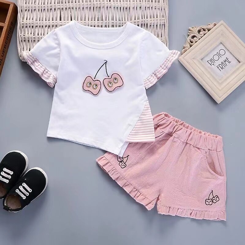 Girl's Summer Suit Baby Girl's Summer Short Sleeved Clothes Stylish Girl's Children's Clothing Fashion Cartoon Two-piece Set