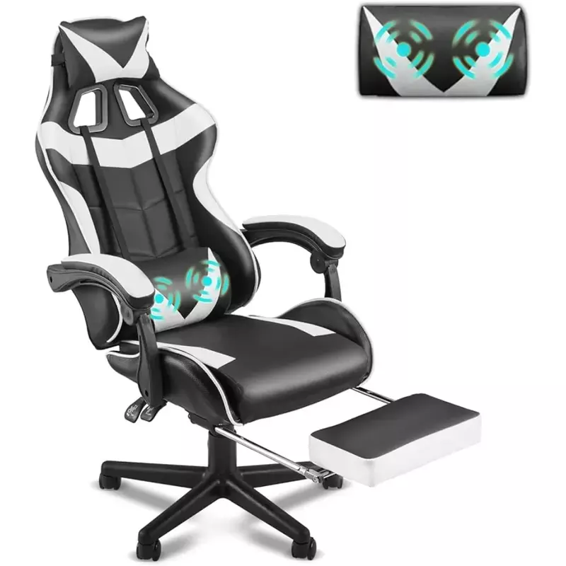 Kursi berbaring kantor (putih Polar) kursi pemain ergonomis, kursi permainan Video dengan sandaran kepala untuk dewasa remaja