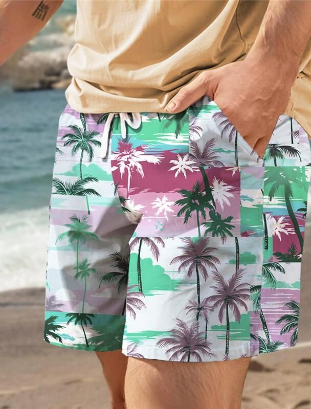 Modne palma spodenki plażowe hawajskie spodenki męskie z tropikalnym nadrukiem kąpielówki wygodne oddychające szorty wakacyjne
