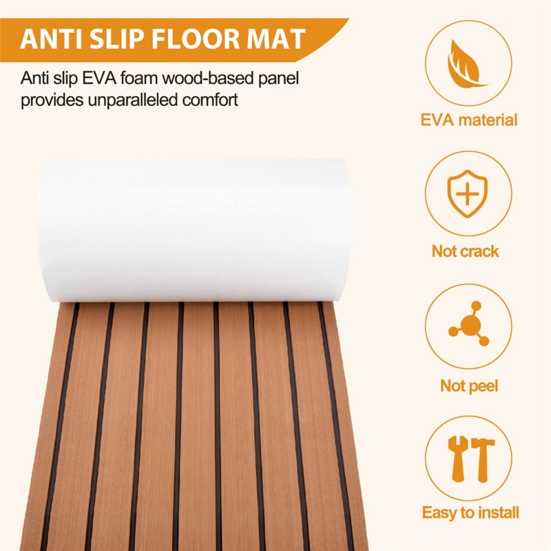 6MM Self Adhesive EVA Foam Teak Sheet Marine Boat Yacht Synthetic Decking Foam Floor Mat Flooring Brown 240X45cm