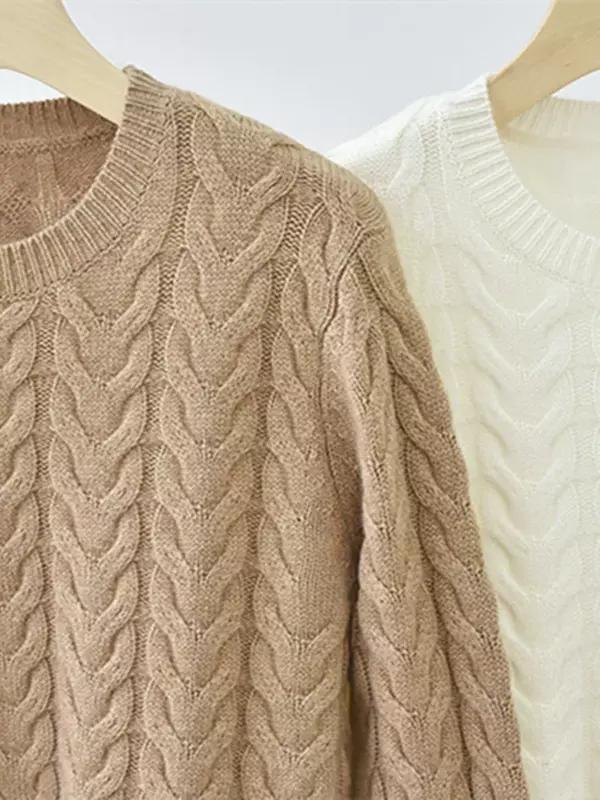 女性のためのツイストニットセーター、Oネックセーター、すべてに一致するトップス、100% カシミア、秋と冬