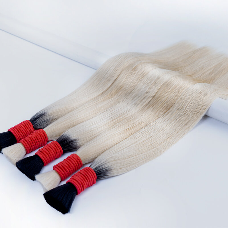 Extensions de Cheveux Humains Lisses, en Vrac, 16 à 26 Pouces, 50g/Brin, #613 60, Brun Blond, Document, Fournitures de Salon de Coiffure Max