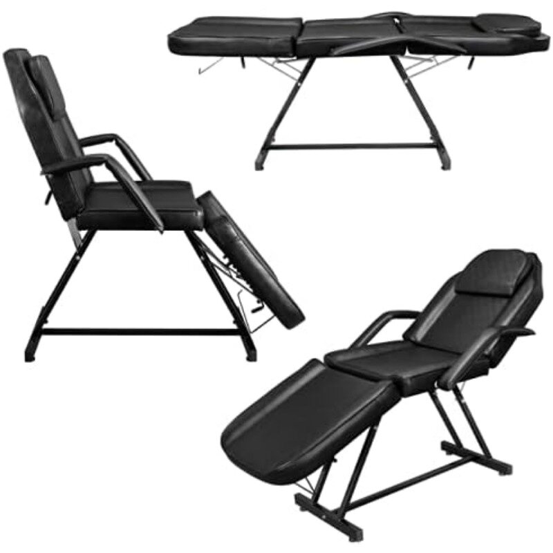 Chaise de tatouage pour salon de massage, lit esthétique avec tabouret hydraulique, table de lit qualifiée ale polyvalente à 3 sections, beauté réglable
