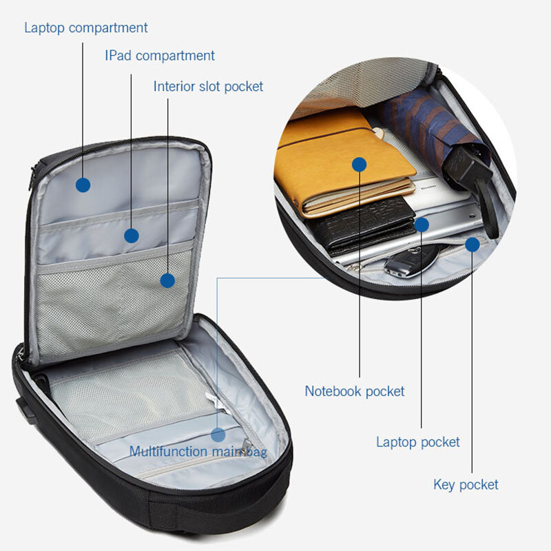 حقيبة حبال متقاطعة مع الجسم طاردة للماء للذكور ، حقيبة كتف كبيرة السعة ، حقائب رسول رحلة قصيرة ، شحن USB ، فاخرة