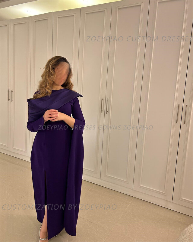 Vestidos casuais curtos para mulheres, vestido de noite encantador, manga cheia, até o tornozelo, vestido formal clássico, roxo escuro, 2024