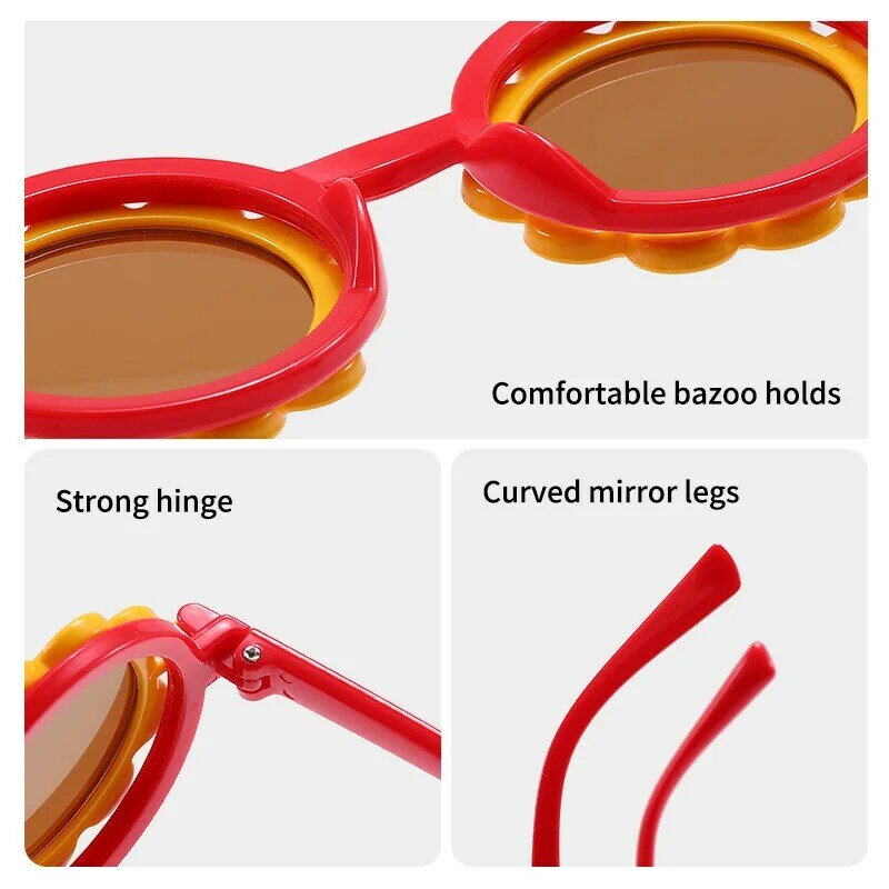 Новинка 2023, детские солнцезащитные очки с милыми мультяшными цветами и сердцем, детские круглые очки, Детские Модные Цветные солнцезащитные очки для мальчиков и девочек, очки