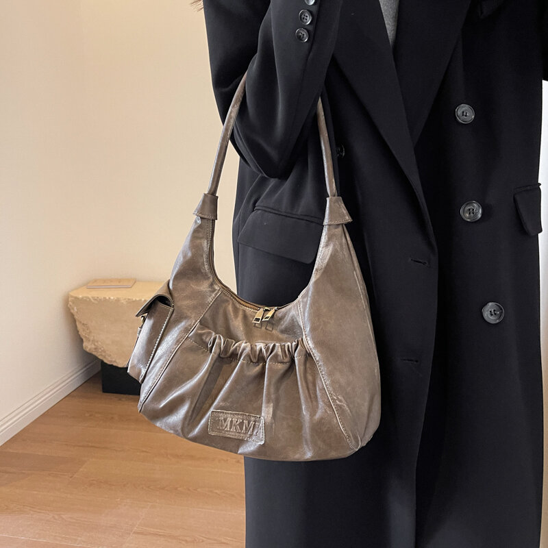 Linke Seite Retro Leder Umhängetaschen für Frauen 2023 Winter Vintage Achsel Tasche Handtaschen und Geldbörsen neueste Mode Handtasche