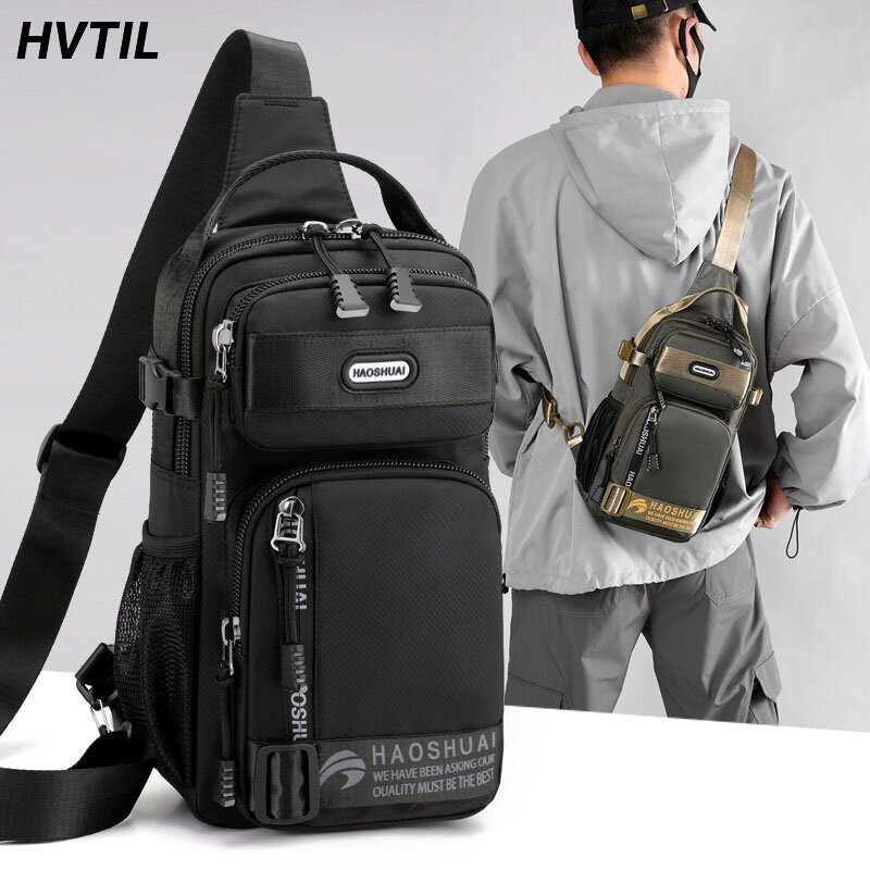 HVTIL-Bolso de pecho multifuncional para hombre, bandolera de hombro a la moda, resistente al agua, con múltiples bolsillos, para viaje