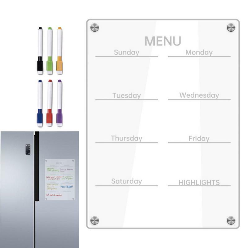لوحة مذكرات تخطيط أكريليك للثلاجة ، قابلة لإعادة الاستخدام ، مغناطيسية ، متينة ، شفافة ، سبورة بيضاء ، لوح ملاحظات