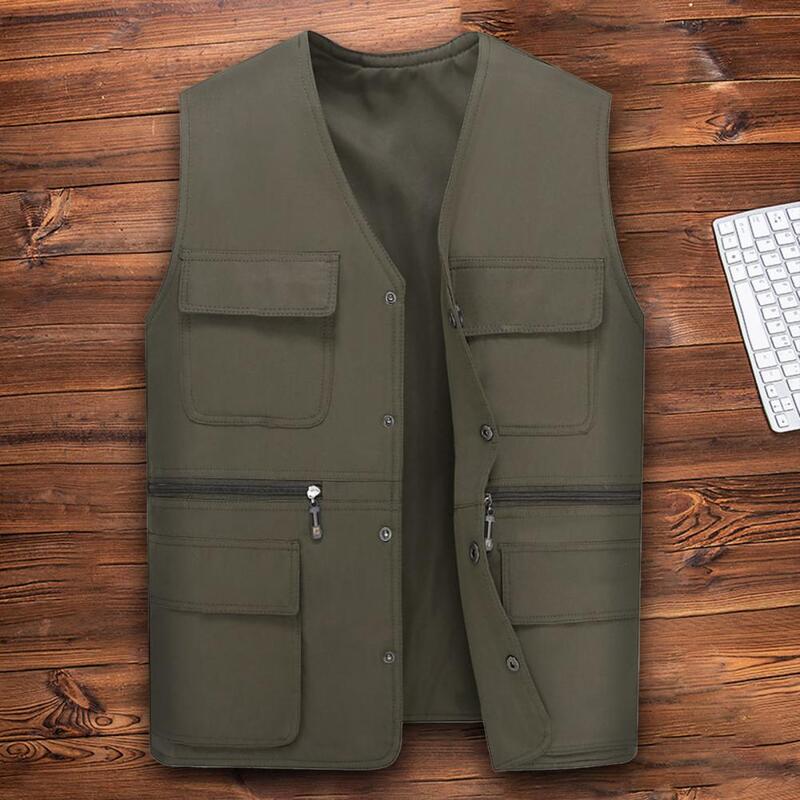 Plus Size  Popular Pure Color Single Breasted Work Vest Washable Men Work Vest Solid Color   for Outdoor