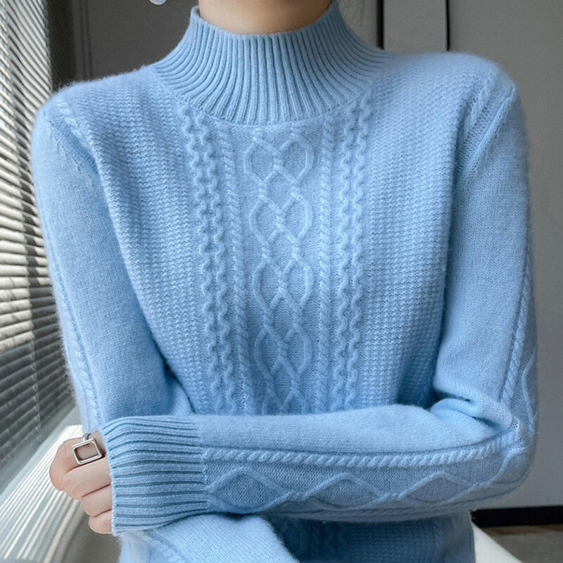 Новинка, весенние вязаные пуловеры, свободный плотный теплый свитер с воротником средней длины для женщин, винтажный осенне-зимний топ для мам