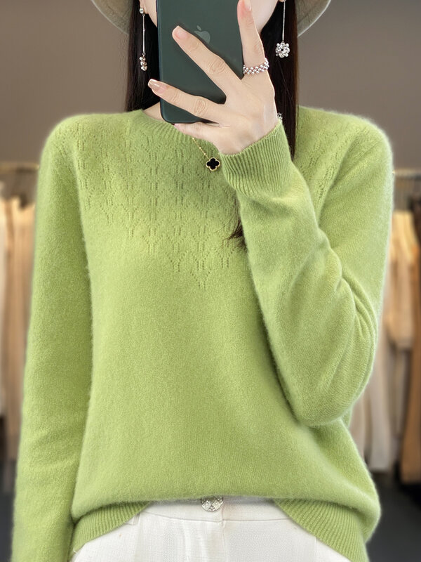 Aliselect-suéter de lana merina para mujer, Jersey de manga larga con cuello en V, Tops de punto de calidad, moda de otoño e invierno, 2023