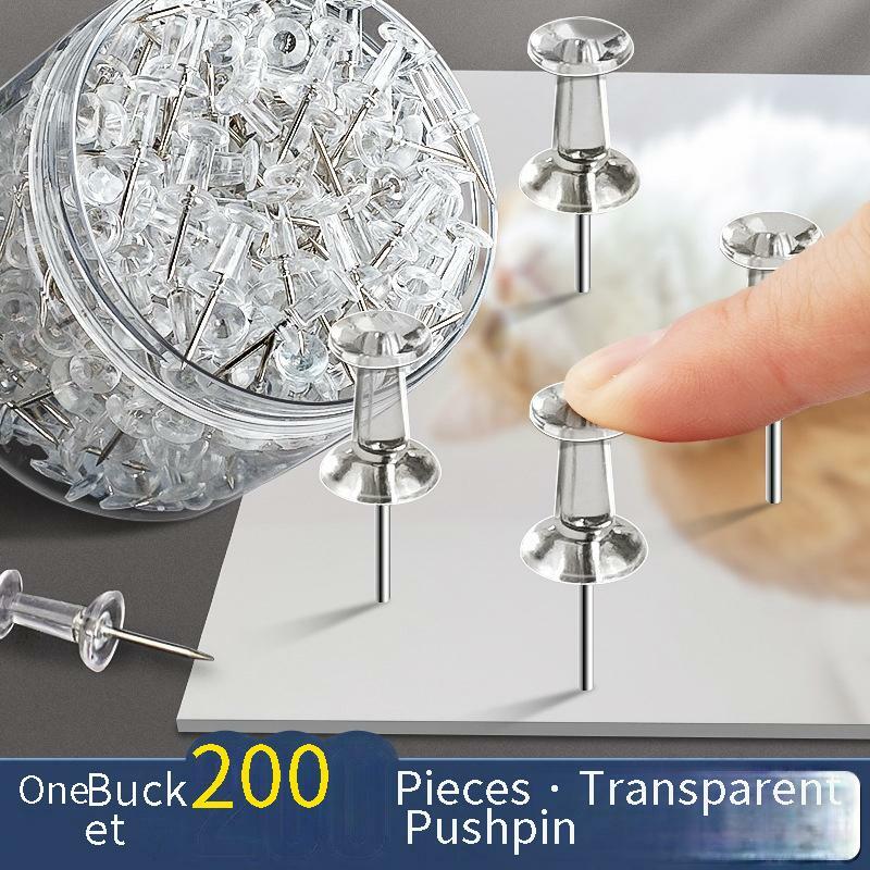 200 Pcs/Barrel Thumbtack Transparent H-pin Drawing Press Pin Stainless Steel Handmade Nail Press Nail Cork Board Art Design Nail