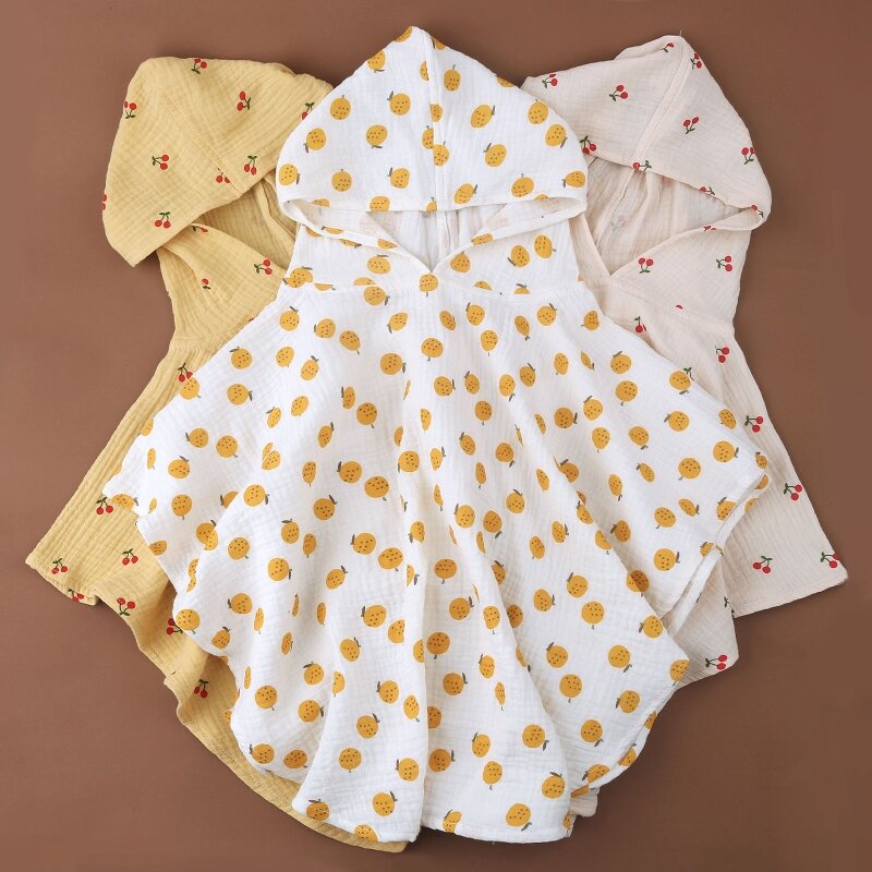 Handuk Katun Lembut Bayi Bertudung Handuk Mandi untuk Anak Laki-laki Perempuan Jubah Mandi Pakaian Tidur Anak-anak Pakaian Bunga/Warna Solid Bayi Ponco