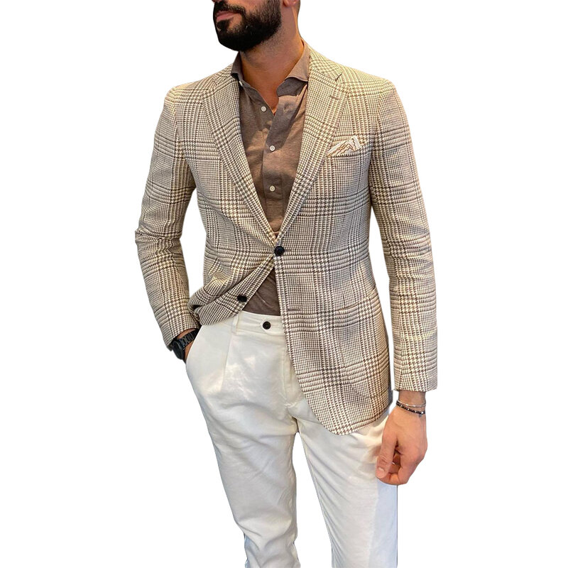 Houndstooth Wedding Suits For Men 2 Pieces Jacket Pants Notch Lapel Tuxedos Slim Fit Groom Wear Business Office Blazer