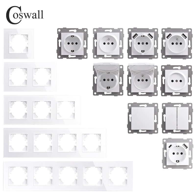COSWALL-Conector de altavoz integrado de pared para el hogar, módulo de entrada, Audio Multimedia, serie H, estándar europeo, doble enchufe, 86 tipos
