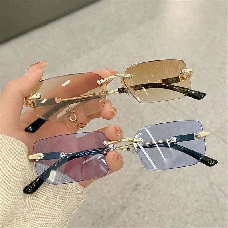 Rimless Sunglasses Rectangle Fashion Popular Women Men Shades Small Square UV400 Sun Glasses For Female Male Traveling Oculos