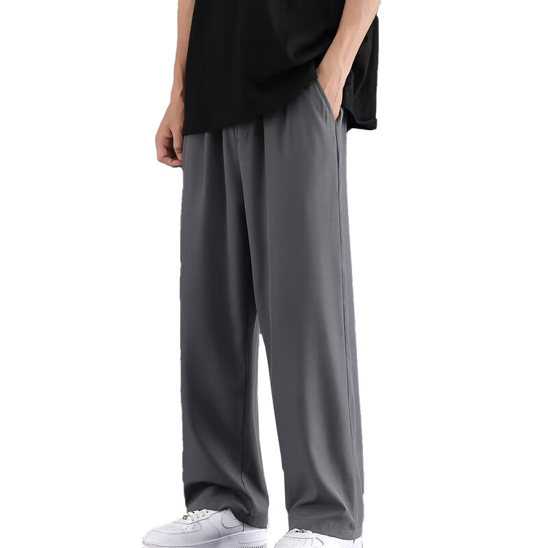 Men Ice Silk Comfortable Sweatpants Jogger Trousers Sport Gym Oversized Solid Color Baggy Wide Leg Pants Casual Wear