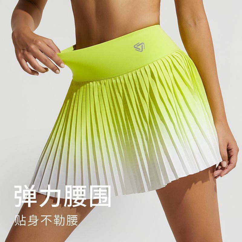 Spódnica do tenisa wiosenno-letnie wakacje dwuczęściowa plisowana spódnica antyodblaskowa z gradientem modna z wysokim stanem Fitness sportowy krótka spódniczka