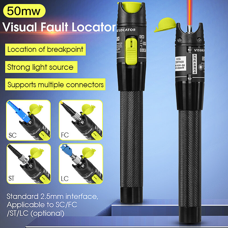 Medidor de potencia óptica AUA-Y510A (OPM -50 ~ + 26dBm) y Localizador Visual de Fallas (50/1/10/20/30mw VFL) FTTH Kit de herramientas de prueba de fibra (opcional)