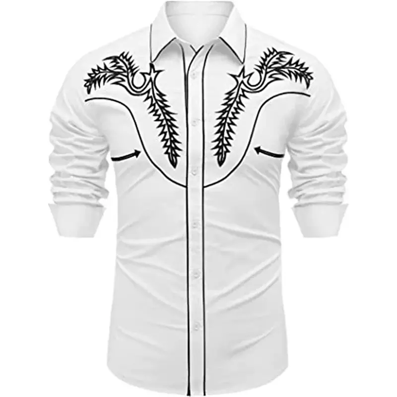 꽃무늬 서양식 셔츠, 흰색 3D 인쇄, 긴 소매 단추, 패션 의류 디자이너, 캐주얼 2023