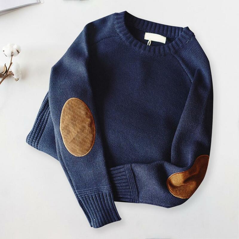Men Sweater Fashion Patchwork Long Sleeve Knitted Sweater Stylish Round Neck Pullover Streetwear For Autumn Winter