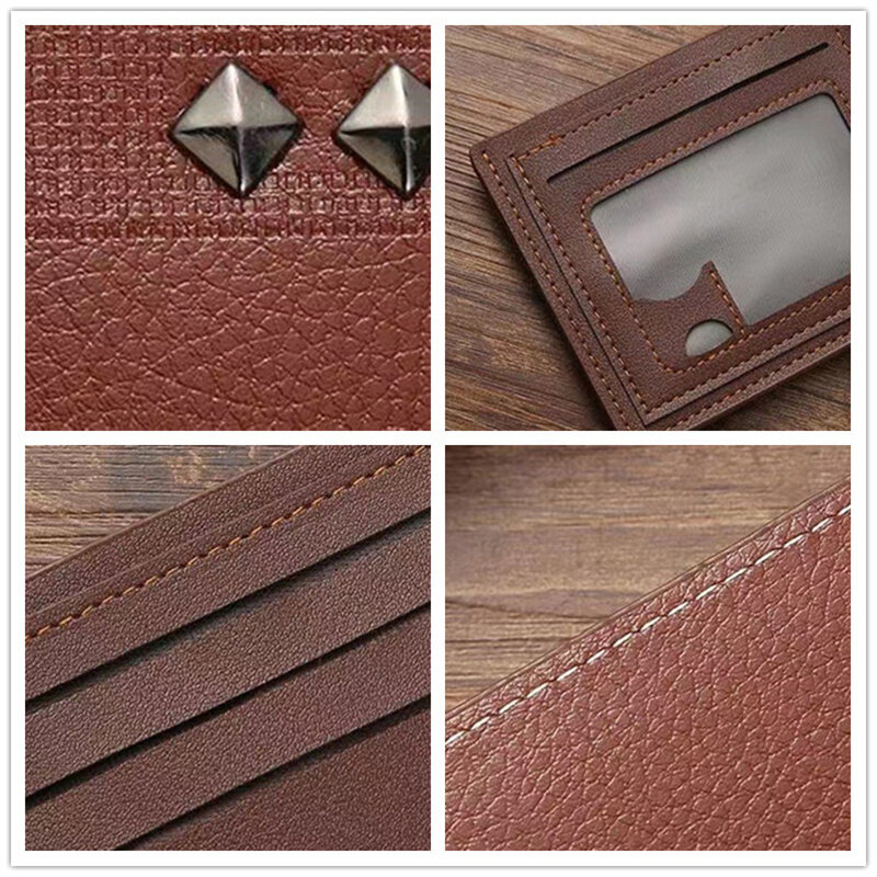 Portefeuille court en cuir PU pour hommes, porte-cartes rétro Simple Ultra-fin avec pince à billets de personnalité