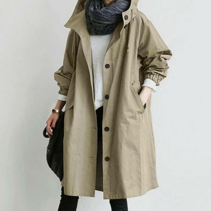 Casaco feminino elegante de inverno de comprimento médio, jaqueta clássica feminina, trench coat leve, chique