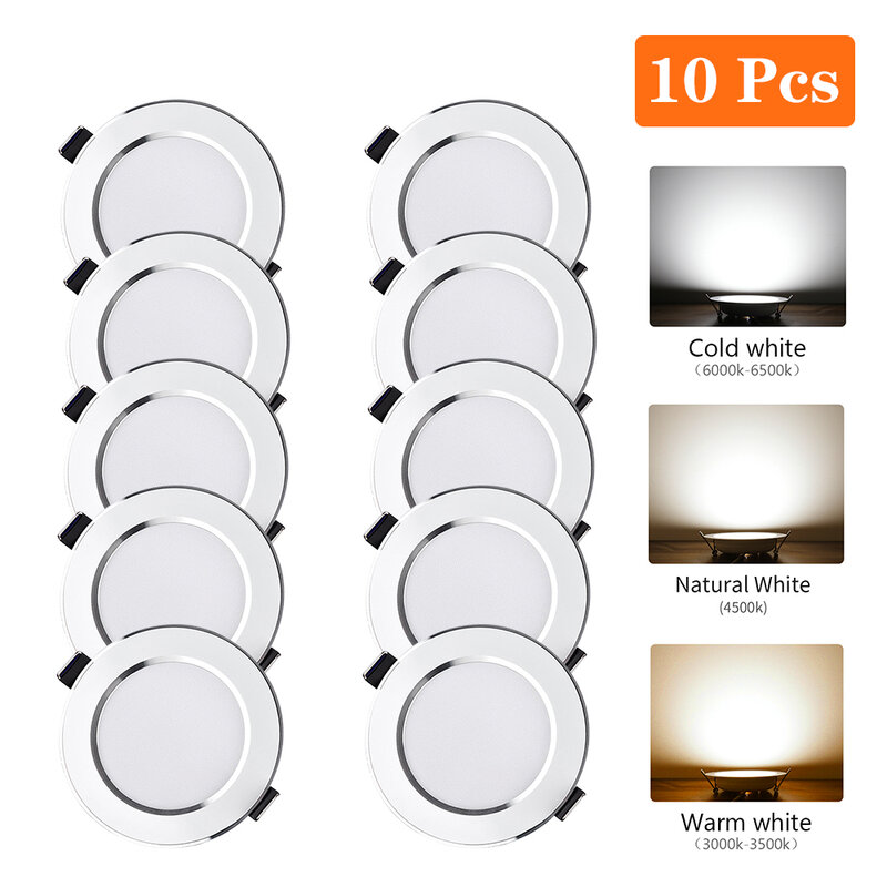 Spot Lumineux LED Circulaire Encastrable pour le Plafond, Éclairage d'Nik, Idéal pour un Salon, 5/9/12/15W, Lot de 10 Pièces