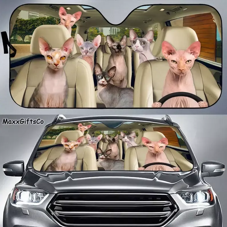 ที่บังแดดรถยนต์ Sphynx, ที่บังแดดสำหรับแมว, ที่บังแดดสำหรับแมว, ที่อุปกรณ์เสริมรถยนต์แมว, hiasan mobil, Sphynx Cat Lovers g