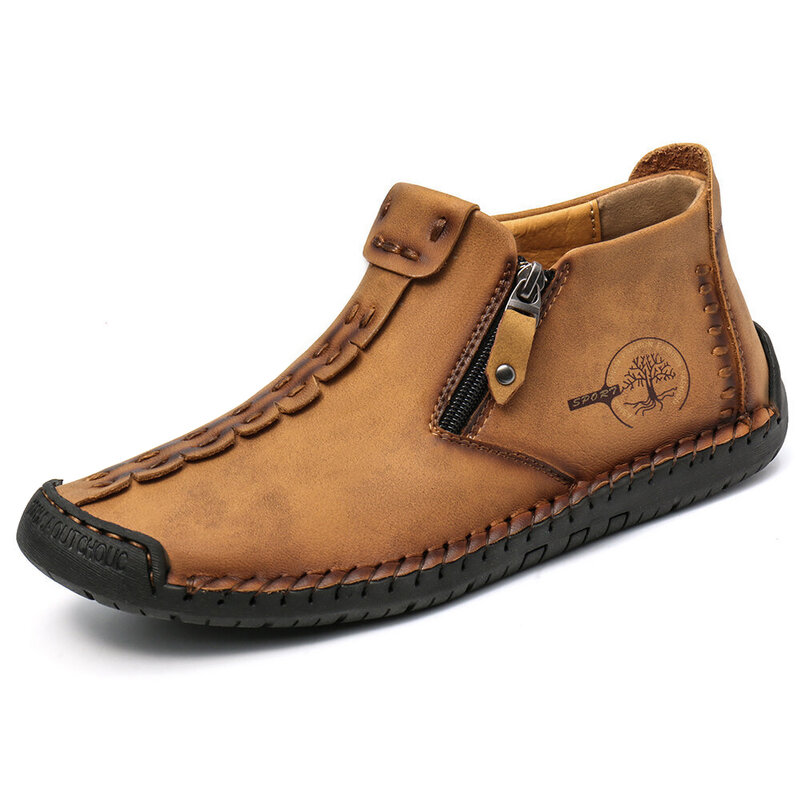 Ankle boot casual artesanal masculino, sapatos de zíper masculino, outono, inverno