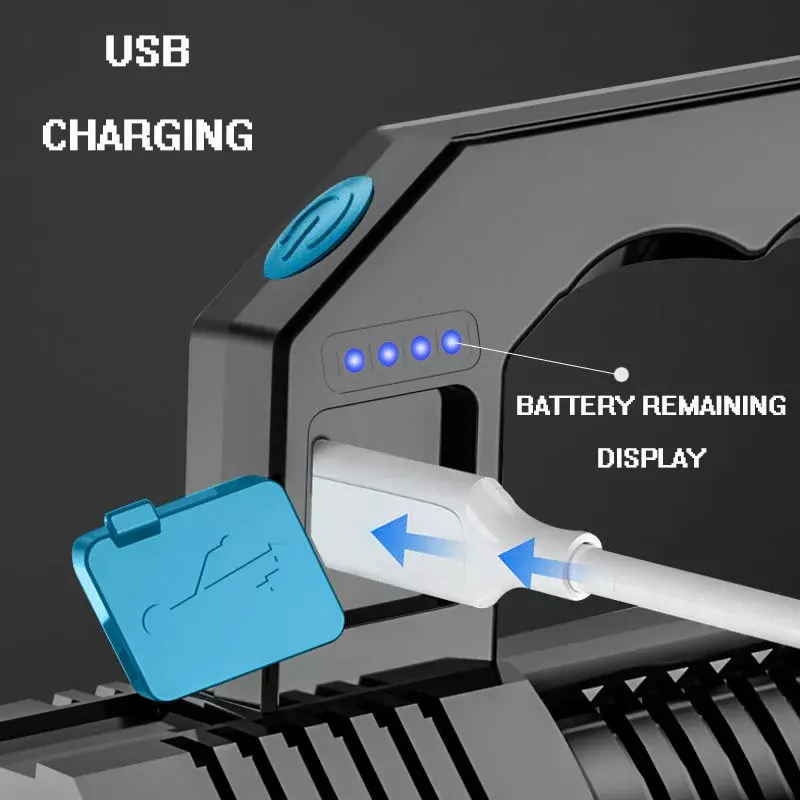 ไฟฉาย USB ชาร์จไฟได้แข็งแรง4-7คอร์ไฟกลางแจ้ง COB กันน้ำแบตเตอรี่ลิเธียมในตัวชาร์จไฟด้วยมือ