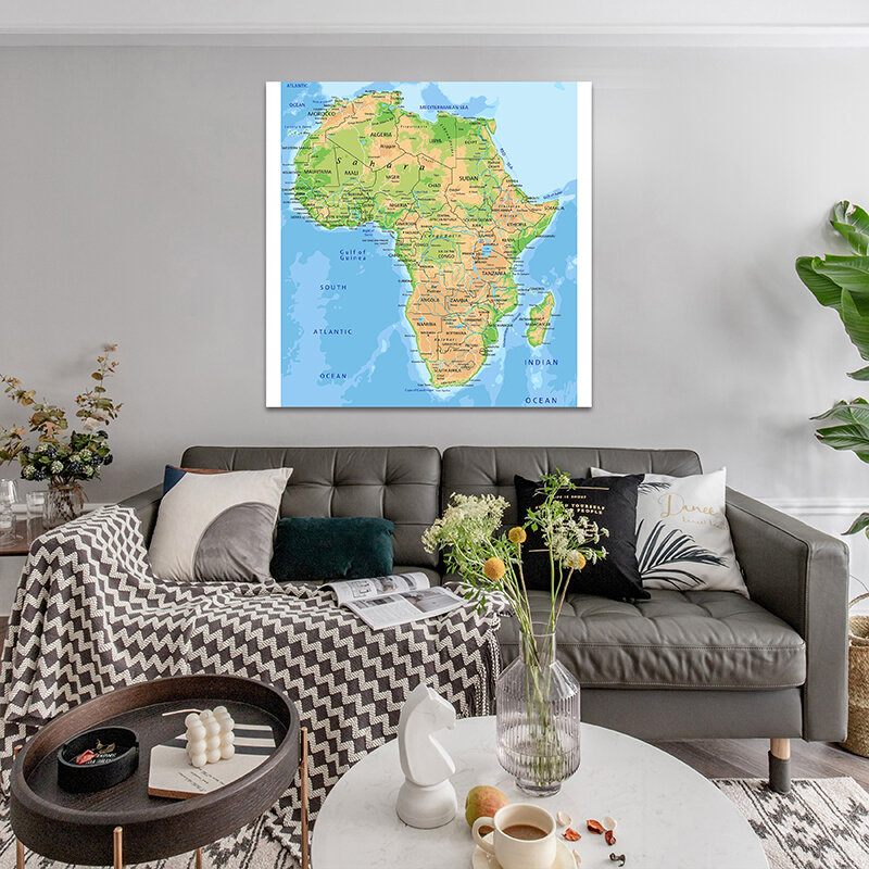 2016 Topographic Map of Africa 90*90cm Wall Art Map Poster Canvas Painting Office Decoration School Supplies