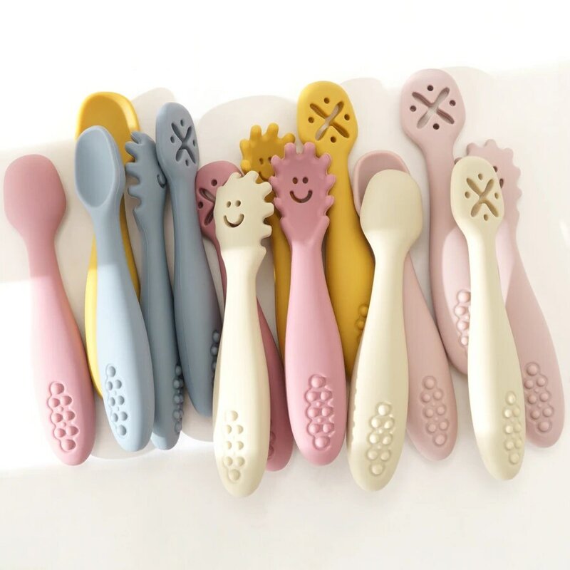 3PCS Cute Baby Learning Spoons Utensils Set Newborn Feeding Spoon Set Toddler Scoop Weaning Cutlery Children‘s Tablewar
