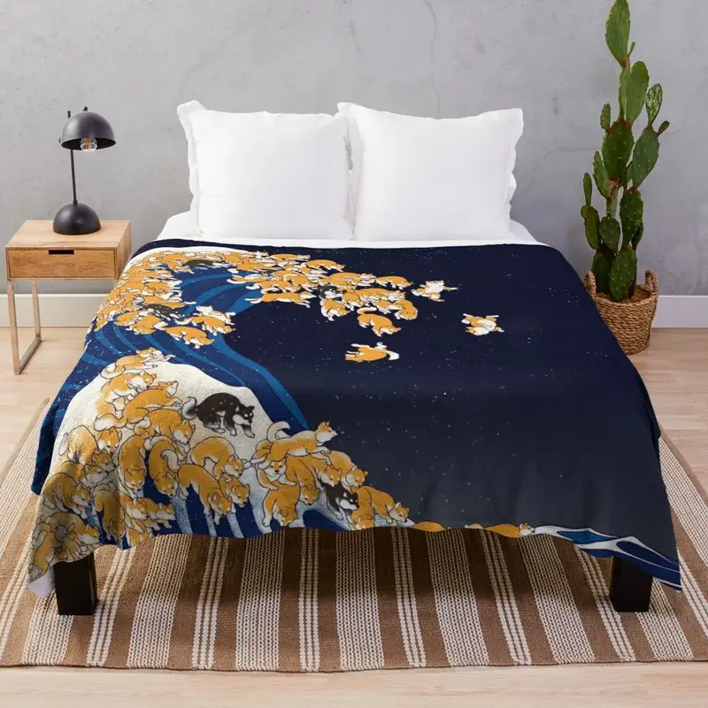 Shiba Inu The Great Wave in Night Throw coperta regali di natale anime bed plaid coperte singole