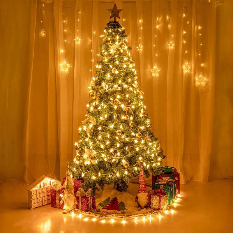 Lámpara decorativa Usb para árbol de Navidad, diseño navideño de perlas de cinco estrellas, iluminación de vacaciones, 8 modos de iluminación