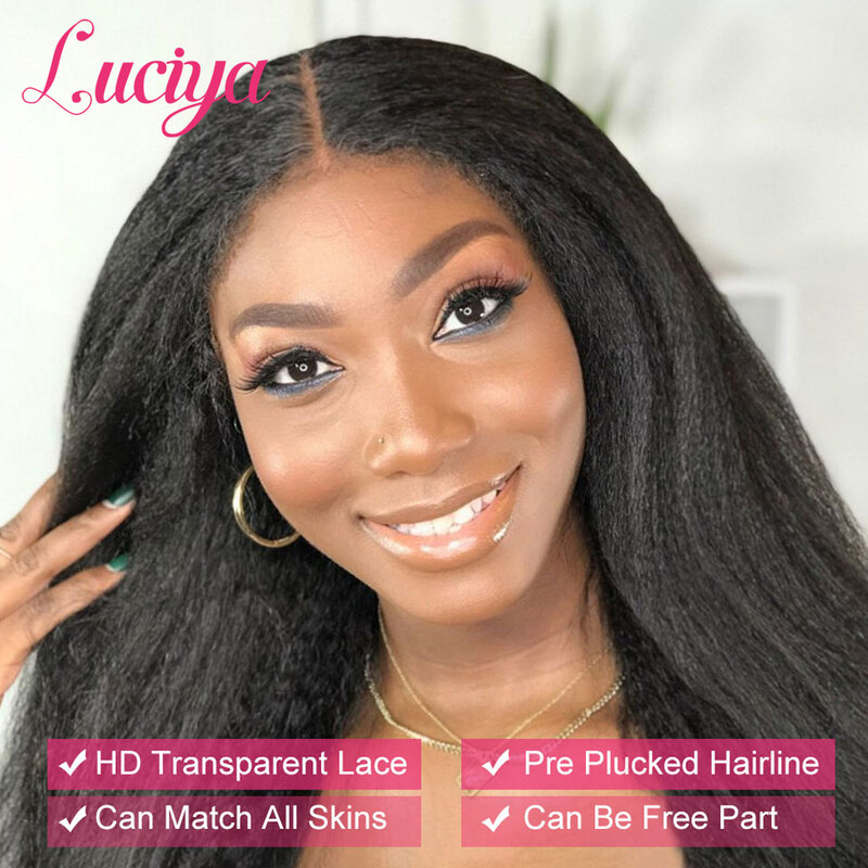 Kinky Straight HD Lace Front Human Hair Wigs Yaki 13x4 13x6 Lace Frontal Wig For Women 5x5 Lace Closure Wigs Pre Plucked Luciya