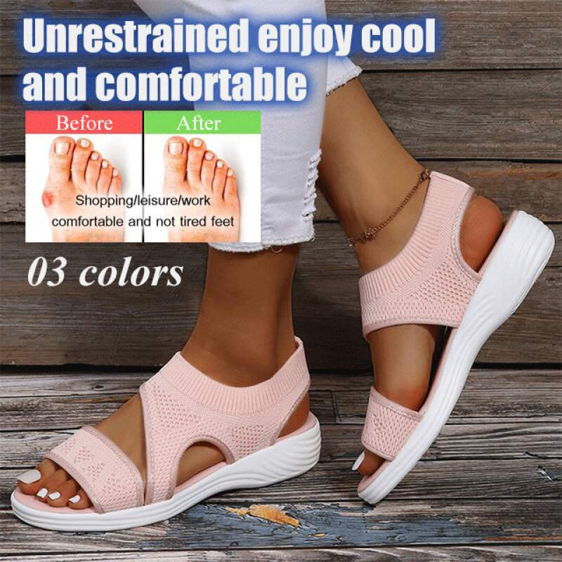 Comfortable Soft Bottom Fly Knit Sandals for Women with Big Feet