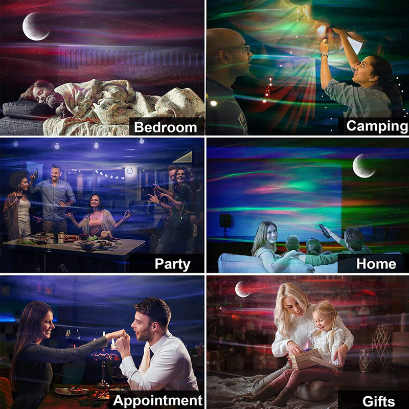 Aurora Star Light Projetor com Controle Remoto, Lua, Galaxy Night Lights, Lâmpadas de Projeção Bluetooth, Sky Lamp, Presente para Crianças