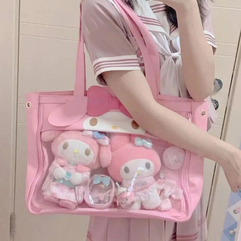 MBTI Pink Melody Womens Tote Bag Aesthetic Japanese Style Lolita Jk Cute Handbag Transparent Large Capacity Fashion Female Bag