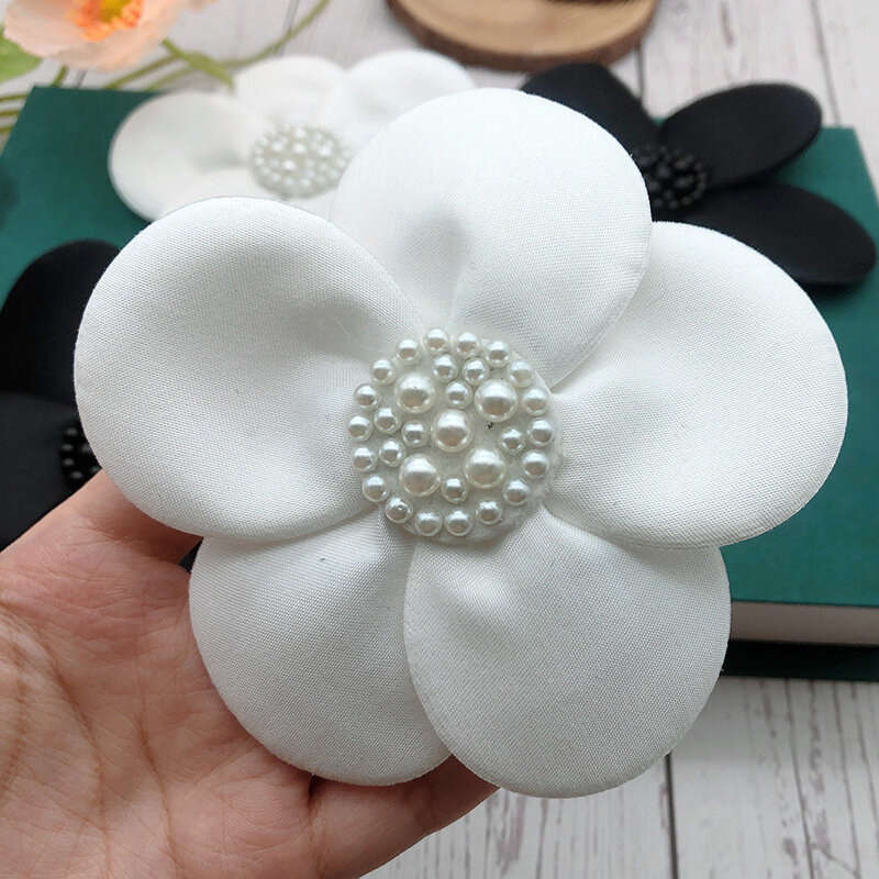 5 Buah 12.5CM Putih Hitam 3D Manik-manik Renda Applique Bunga Patch Motif Kerudung Korset DIY Bunga Perhiasan Kain Stiker Aksesori