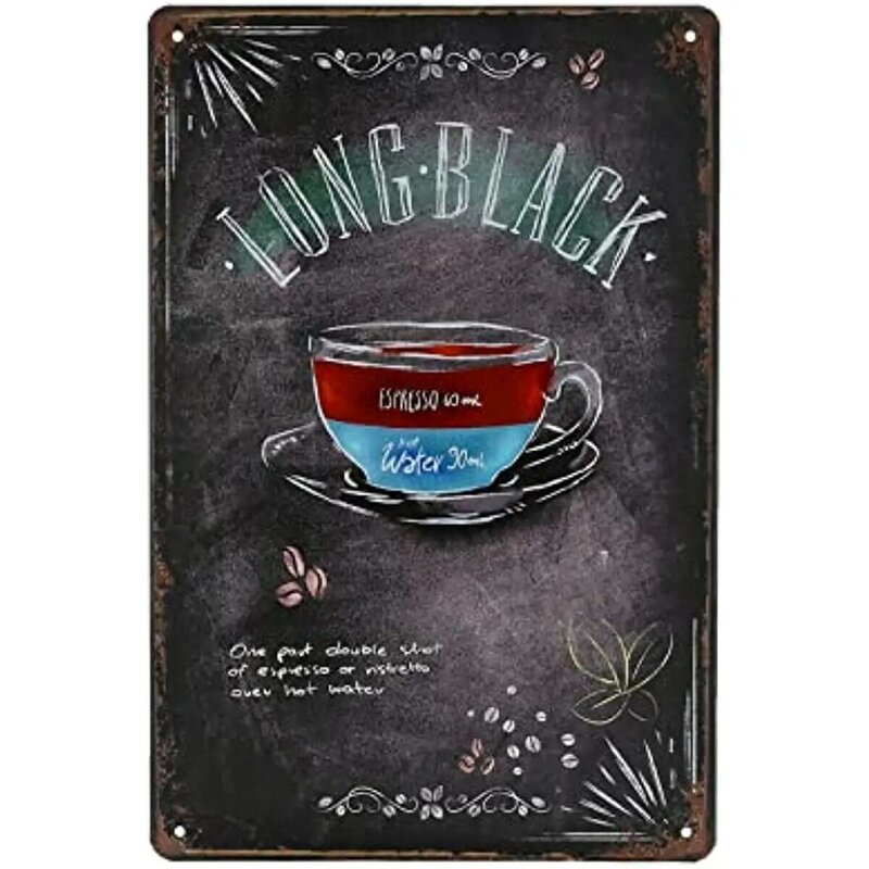 Vintage Koffie Tin Teken-Lange Zwarte Retro Metel Sign-Muur Decor Muur Teken Voor Keuken Bakkerij Cafe Restaurant 8X12INCH