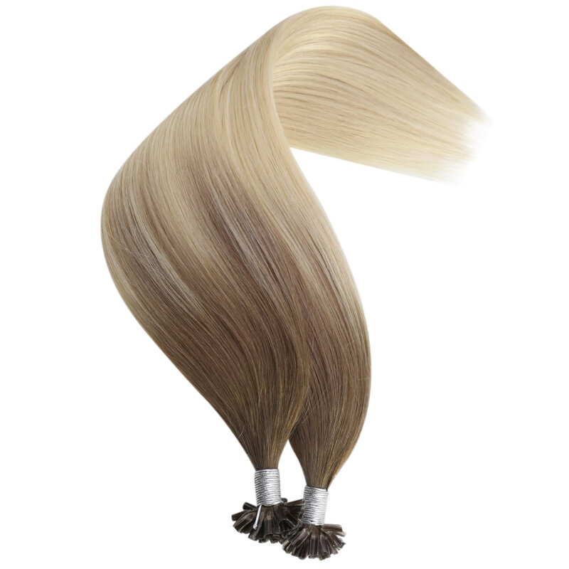 Full Shine U Tip przedłużanie włosów Fusion Hair Balayage kolor 40-50g keratyny klej koraliki Prebonded Human Hair Extensiones