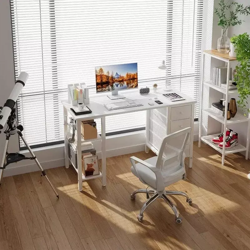 Компьютерный стол Lufeiya с ящиками и полками для хранения, 47 дюймов, офисный письменный стол для дома, офиса, спальни, Белый/Деревенский коричневый